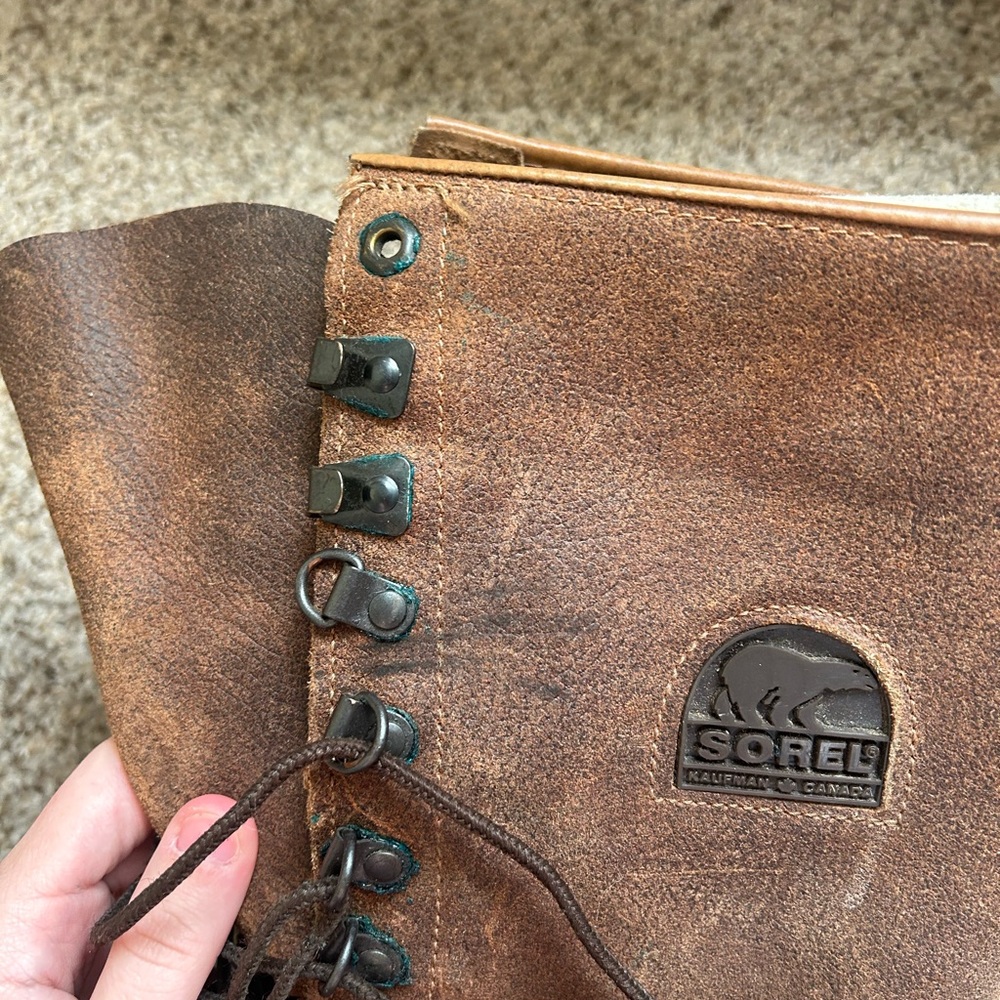 Sorel Boots Men's 11 Maverick Brown Leather Winter Waterproof Tall Duck Lace Up - Picture 5 of 14